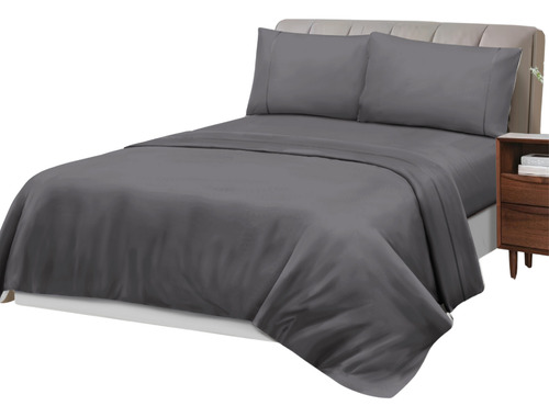 Juego De Sabanas King 800 Hilos Premium Gris Oscuro Diseño De La Tela Liso