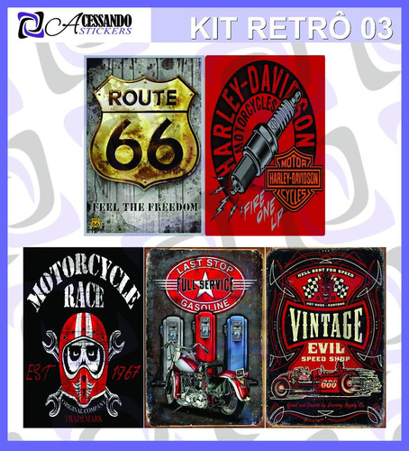 Kit Com 5 Adesivos De Parede Retrô Motos Harley Vintage Kit3