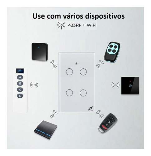 Interruptor Inteligente Wi-fi + Rf 4 Botões Touch Tuya Alexa