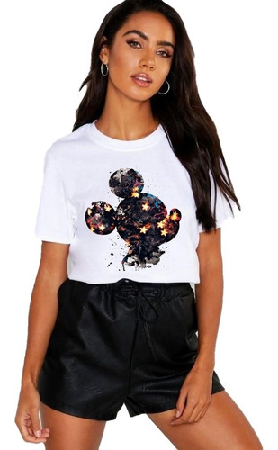 Polera Dama Estampada 100%algodon Diseño Mickey Con Estrella