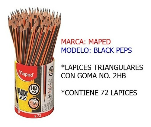 72 Lapiz Lapices Maped Con Goma Blackpeps #2 Hb Triangular.