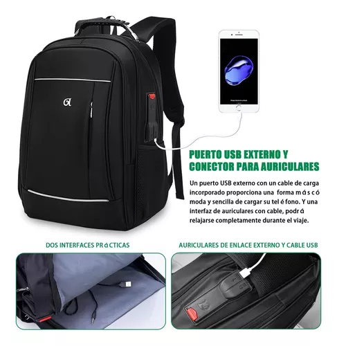 Mochila para laptop de 17.3 pulgadas, bolsa grande para laptop de viaje con  puerto de carga USB, antirrobo, resistente al agua, mochila de negocios