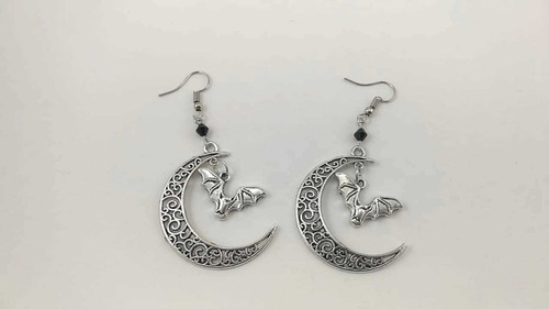 Aretes Luna Con Brocado Murciélagos Goth Dark Gotico 