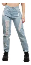 Comprar Jean Mom Con Roturas Desgastado Mujer Jean Rígido