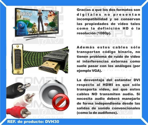 Imagen 4 de 6 de Cable De Conexion Dvi A Hd Macho 3m Ref Dvh30 Computoys Sas