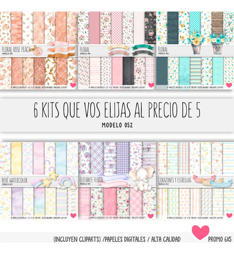 Promo Kits Papeles Digitales Pagá 5 Y Llevate 6 Que Elijas