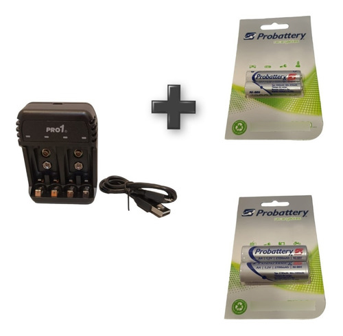 Combo Cargador Pro1 Usb +2 Aa 2700 + 2 Aaa 1000 Recargables 