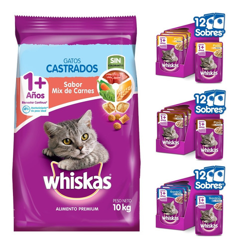 Imagen 1 de 8 de Whiskas Combo Alimento Seco Y Humedo Mix Gato Adulto