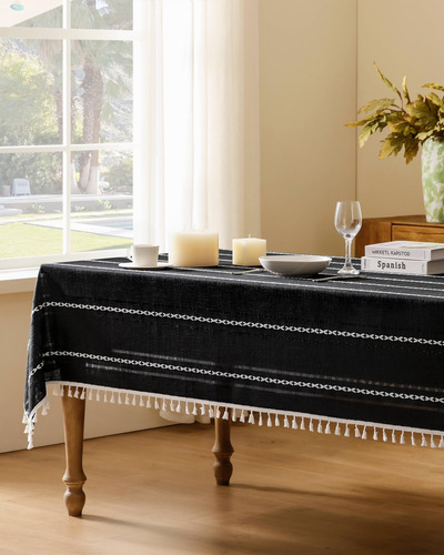 Mantel Zeemart Bordado Con Dobladillo A Rayas Bohemio Negro