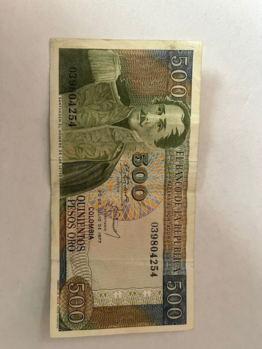 Billete De 500 Pesos Oro Colombiano Santander