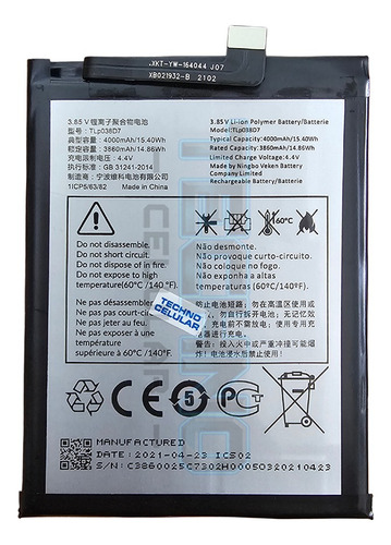 Bate Para Tcl L10+ L10 Plus 5130j Tlp038d7 100% Original