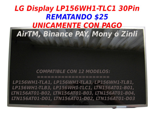 Pantalla Laptop Lp156wh1 (tl)(c1) 30pin Compatible Ver Fotos