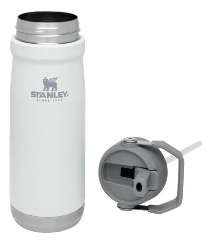 Botella térmica, botella de agua con forma de pajita abatible, color blanco Stanley
