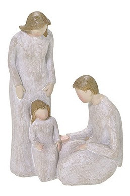 Escultura Casal E Filha Resina 12x17cm