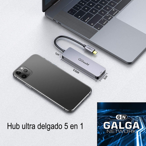 Imagen 4 de 10 de Adaptador Hub Qgeem 5 En 1 Usb C Hdmi 4k Usb 3.0 Sd Micro Sd
