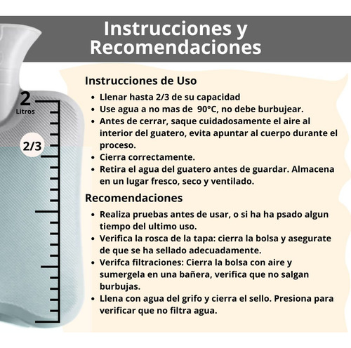 Guatero Bolsa De Agua 2 Litros Con Funda Térmica