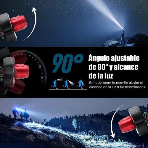 Lampara Minera 5 Led Linterna De Cabeza Recargable Headlamp Blanco Negro