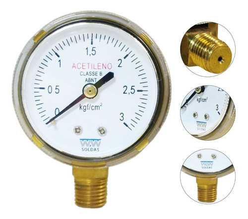 Manometro De Acetileno. Baixa 0-3kgf Ww Soldas     