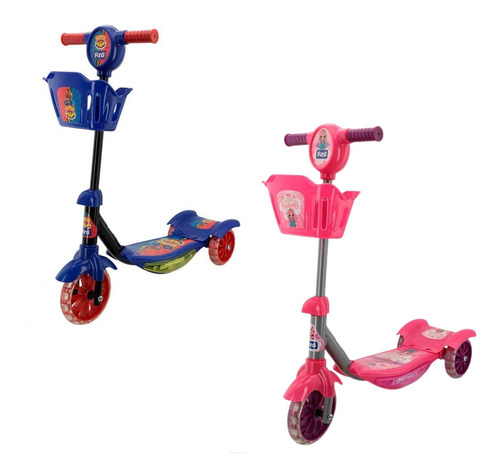 Patinete Infantil 3 Rodas Som Luz Com Cesta Menino Menina