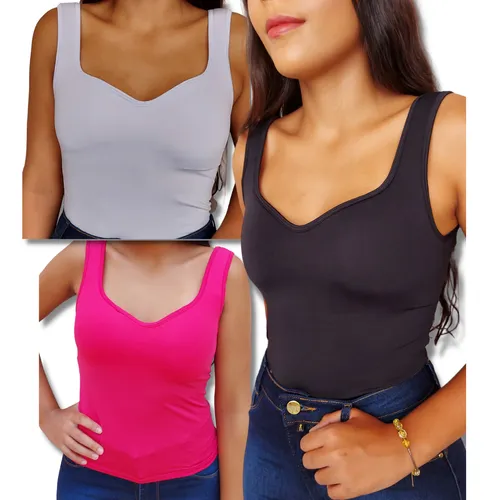 Kit De 3 Blusas Femininas Com Bojo Estica No Corpo Atacado