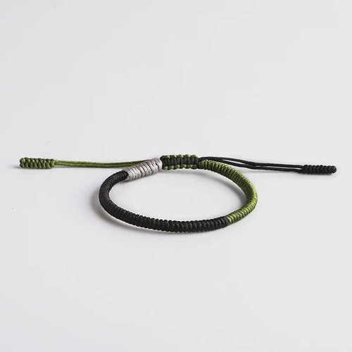Pulsera Tibetana, Hecha A Mano, Verde-negro, Zen Diámetro 18 Cm Largo 18 Cm