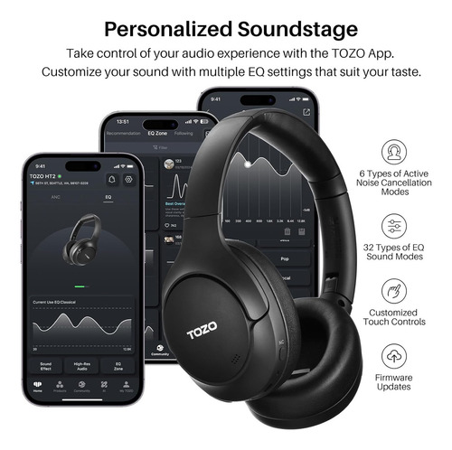 Auriculares Tozo H10 Cancelación Activa De Ruido Bluetooth Eq Personalizable Confort Y Larga Duración De Batería