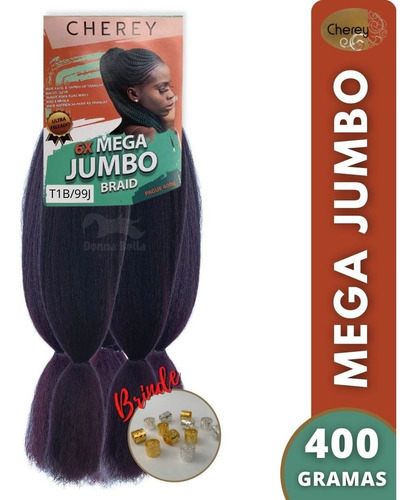 Mega Jumbo Cherey Para Tranças Box Braid Pacote 400 Gr 70 Cm Cor T1B/99J Preto - Marsala