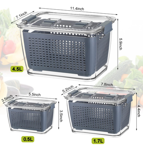 6 Recipientes De Almacenamiento Para Frutas Con Tapas Y Cola