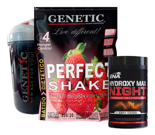 Combo Quemador Batido Hydroxy Max Perfect Shake Genetic Vaso