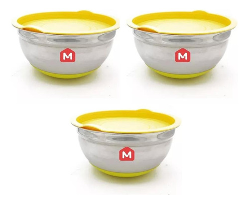 Set X3 Bowls 22 Cm Acero Inoxidable Tapa De Silicona A Color