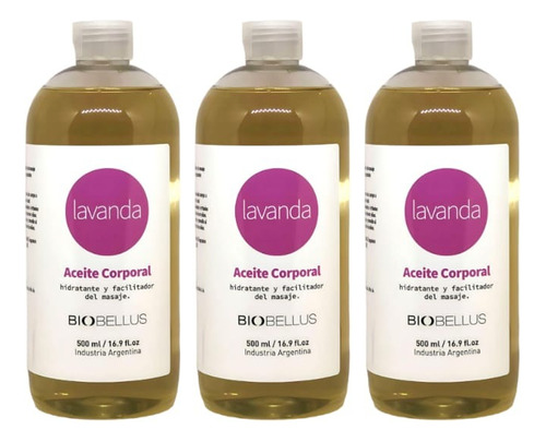 3 Aceites Para  Masajes Lavanda Biobellus 500ml