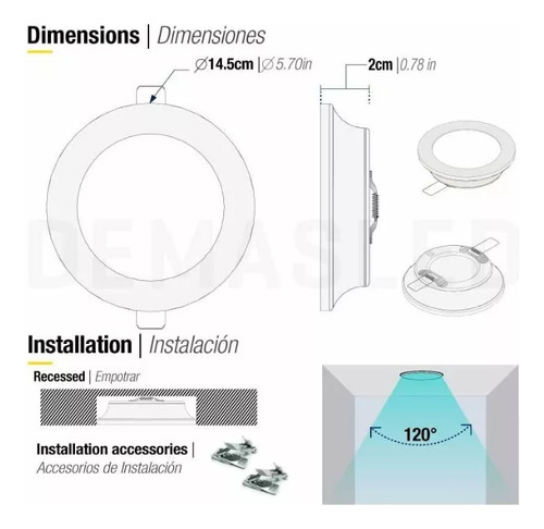 Panel Led Foco Plafón Embutido Techo Redondo 9w 220v Fria