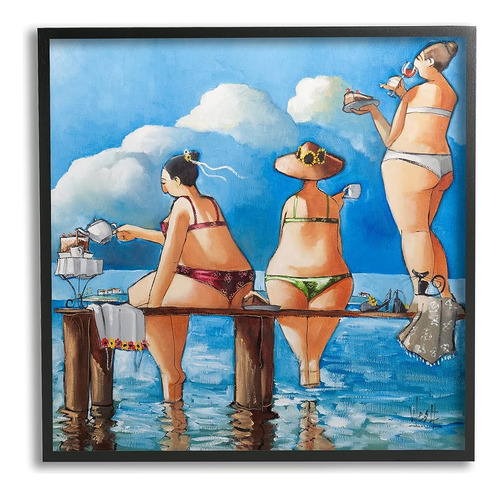 Stupell Industries Whimsical Summer Beach Ladies Framed Gicl