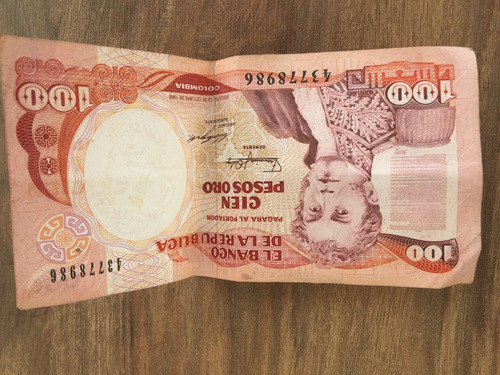 Billete De  100 Pesos Oro Colombianos