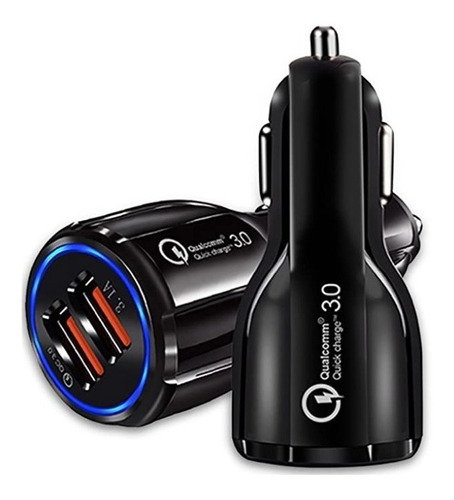 Cargador Auto Doble Usb 12v-24v Carga Rápida 3.0 Negro