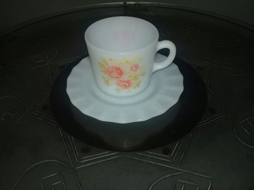 Taza Con Plato De Opalina Francesa Rigolleau