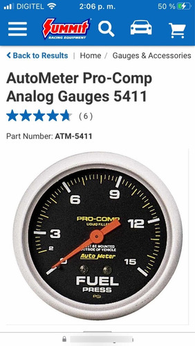 Relog Autometer Pro-comp Presion Gasolina Edelbrock Holley