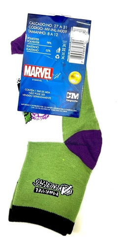Imagem 2 de 2 de Meia Infantil Marvel Hulk 4 A 8 Anos Tamanho 23 - 27