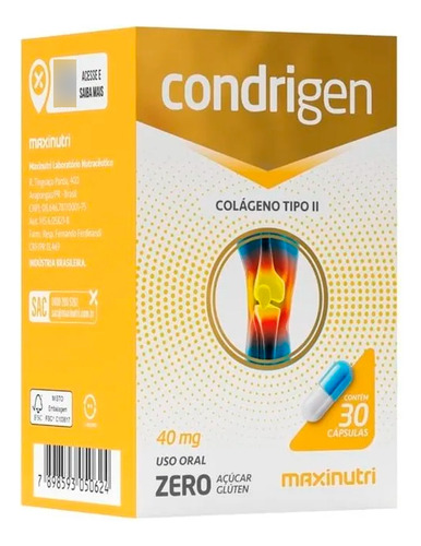 Condrigen Colágeno Tipo 2 Não Hidrolisado 30 Caps Maxnutri