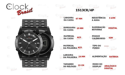 Imagem 6 de 8 de Relógio Technos Masculino Curvas Preto 1s13cr 4p