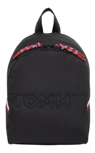 Mochila Backpack Tommy Hilfiger Logo Bordado 69j2604 Color Negro Diseño de la tela Liso