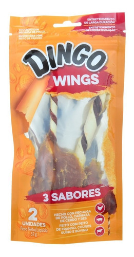 Petisco Para Cães Dingo 3 Sabores 2 Un Wings 32g Espetinho