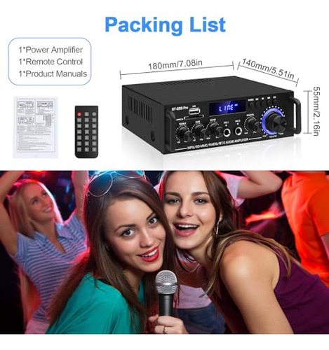 Amplificador Hifi Bt-298pro 50w: Audio Bluetooth Y Control R