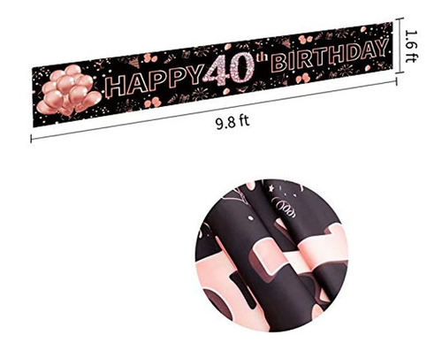 40 Cumpleaños Banner Decoraciones Para Mujeres, Oro Rosa