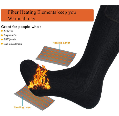 Calcetines Térmicos Eléctricos Calentadores De Pies Invierno Negro Diseño De La Tela Talle