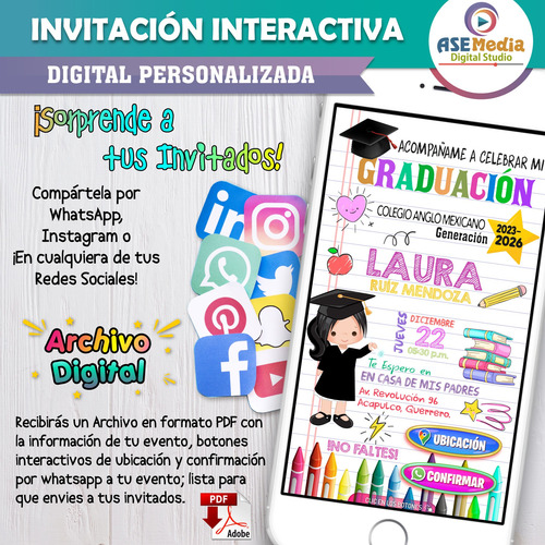 Invitación Digital Mi Graduación Botones Interactivos Mapa Mi Graduación De Kinder Para Niña