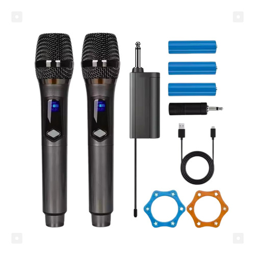Kit 2 Microfones Sem Fio Profissional Dinâmico Recarregável