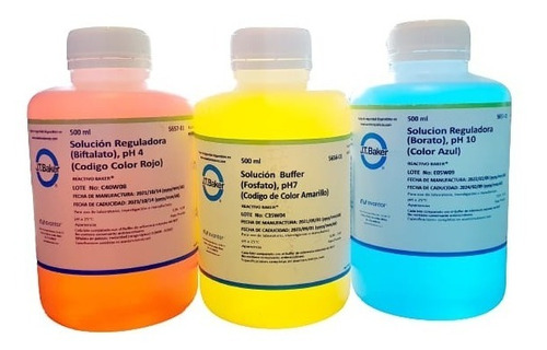 Kit Soluciones Buffer Colores De Ph 4, 7, 10, 500 Ml C/u