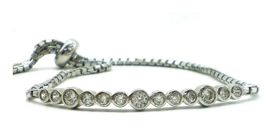 Pulsera De Plata 925 Y Zafiros Blancos Ajustable