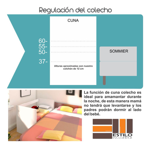 Imagen 3 de 6 de Cuna Colecho 5 En 1 Escritorio + Colchón + Sábanas